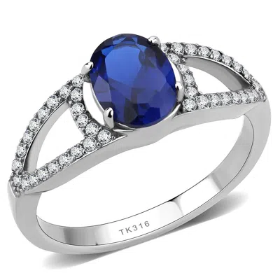 Fashnzfab No Plating Stainless Steel Ring With Synthetic Spinel In London Blue