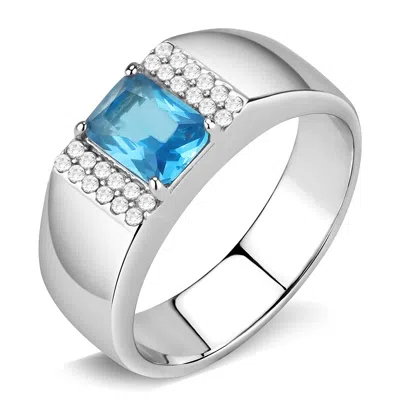 Fashnzfab No Plating Stainless Steel Ring With Synthetic Synthetic Glass In Sea Blue In Metallic