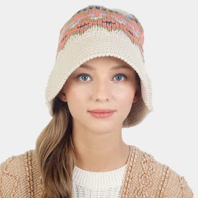 Fashnzfab Nordic Pattern Knitted Bucket Hat In Beige