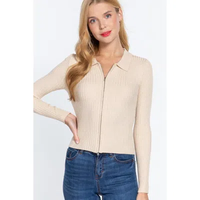 Fashnzfab Notched Collar Zippered Sweater In Multi