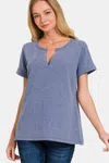 Fashnzfab Notched Short Sleeve Waffle T-shirt In Multi