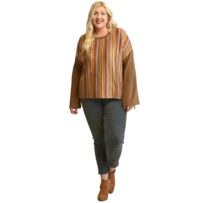 Fashnzfab Novelty Knit And Solid Knit Mixed Loose Top In Multi