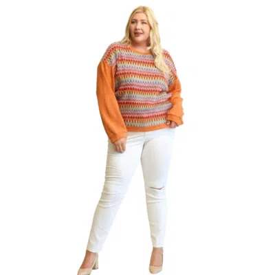 Fashnzfab Novelty Knit And Solid Knit Mixed Loose Top With Drop Down Shoulder In Multi