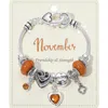 Fashnzfab November - Birthstone Heart Charm Multi Beaded Bracelet Orange In Orange