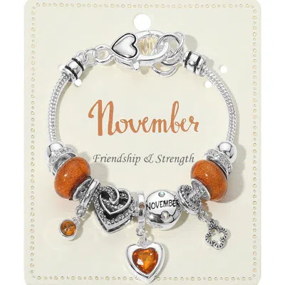 Fashnzfab November - Birthstone Heart Charm Multi Beaded Bracelet Orange