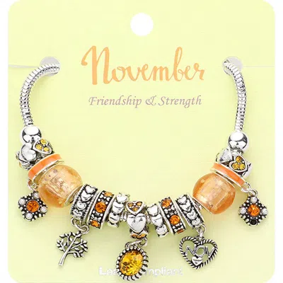 Fashnzfab November - Birthstone Heart Charm Multi Beaded Bracelet Yellow
