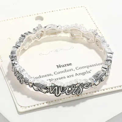 Fashnzfab Nurse Message Antique Metal Stretch Bracelet Ab, Antique Silver