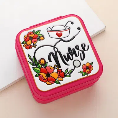 Fashnzfab Nurse Message Faux Leather Portable Square Jewelry Box In Red