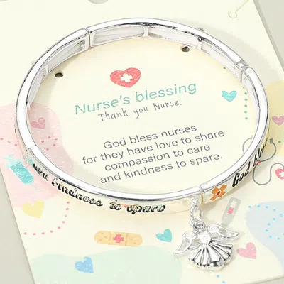Fashnzfab Nurses Blessing Message Charm Stretch Bracelet In Metallic