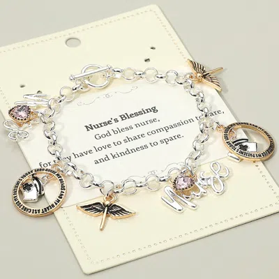 Fashnzfab Nurses Blessing Message Uplifting Prayer Heartfelt Charm Station Toggle Bracelet In Metallic