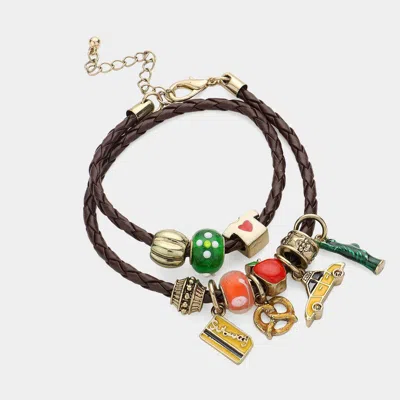 Fashnzfab Nyc Yellow Cab & Metro Card Charms Multi Bead Bracelet / Necklace Antique Gold, Multi