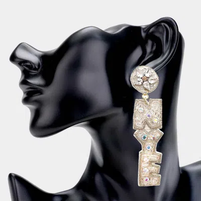 Fashnzfab Nye Felt Back Beaded Message Link Dangle Earrings - Silver In Gold