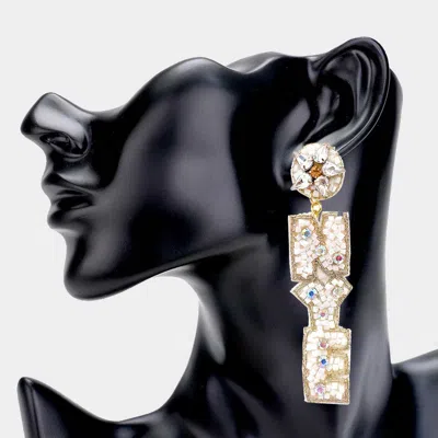 FASHNZFAB NYE FELT BACK BEADED MESSAGE LINK DANGLE EARRINGS - WHITE