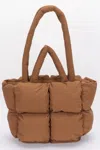 Fashnzfab Nylon Quilted Padded Tote Bag In Brown