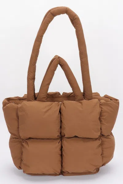 Fashnzfab Nylon Quilted Padded Tote Bag In Brown
