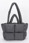 Fashnzfab Nylon Quilted Padded Tote Bag In Gray