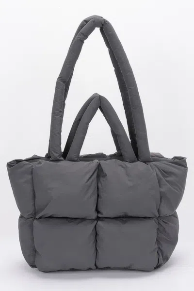 Fashnzfab Nylon Quilted Padded Tote Bag In Gray