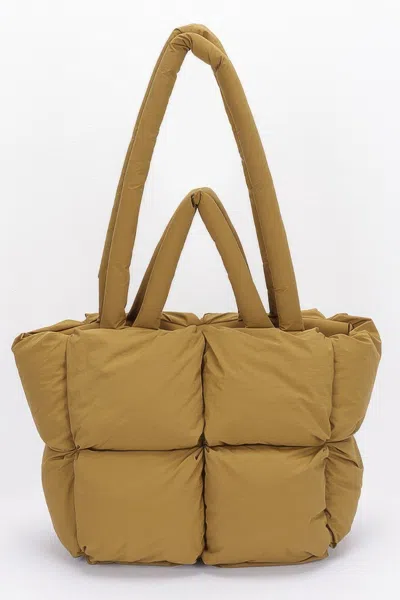 Fashnzfab Nylon Quilted Padded Tote Bag In Green