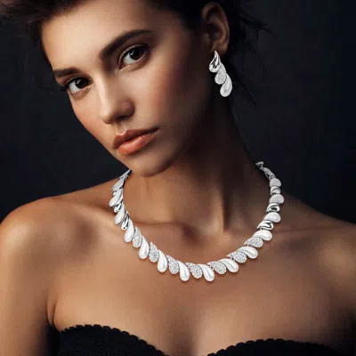 Fashnzfab Oblique Rhinestone Pave Teardrop Detail Collar Necklace In Silver