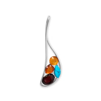 Fashnzfab Oblong Multi Color Amber And Turquoise Slide Pendant In Green
