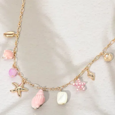 Fashnzfab Ocean Charm Station Necklace In Gold