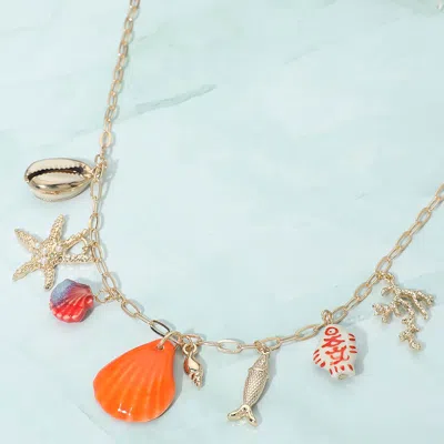 Fashnzfab Ocean Charm Station Necklace In Multi
