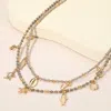 Fashnzfab Ocean Inspired Charm Faceted Beaded Double Layered Necklace In Gold
