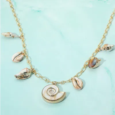 Fashnzfab Ocean Inspired Various Seashell Charm Station Necklace In Multi