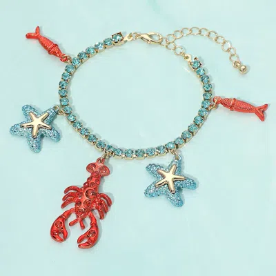 Fashnzfab Ocean Lobster Starfish Fish Charm Beaded Bracelet In Blue