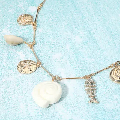 Fashnzfab Ocean Sea Life Charm Station Necklace In Gold