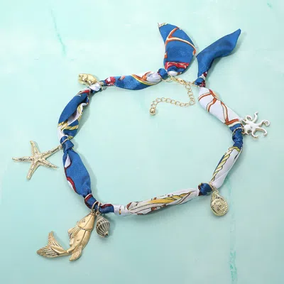 Fashnzfab Ocean Theme Charm Station Fabric Scarf Necklace In Brown