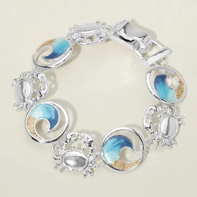 Fashnzfab Ocean Wave Crab Charm Link Magnetic Bracelet In Silver