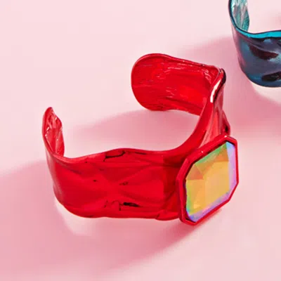 Fashnzfab Octagon Stone Aceented Cuff Bracelet Red