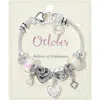 Fashnzfab October - Birthstone Heart Charm Multi Beaded Bracelet Opal In Purple