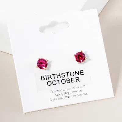 Fashnzfab October - Birthstone Stud Earrings - Gold, Pink