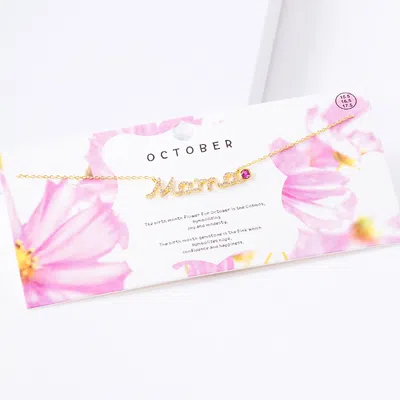 Fashnzfab October Birthstone Mama Message Pendant Necklace In Gold