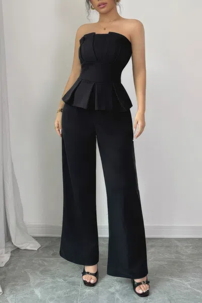 Fashnzfab Off Shoulder Back Hide Zipper Pleated Fit Jumpsuit