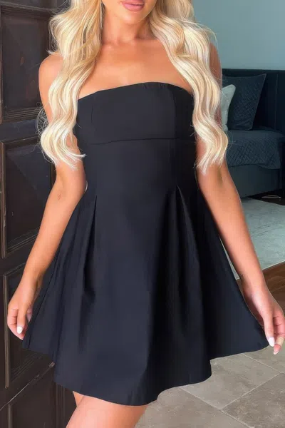 Fashnzfab Off Shoulder Elegant Tube Cuff A Swing Short Dress In Black
