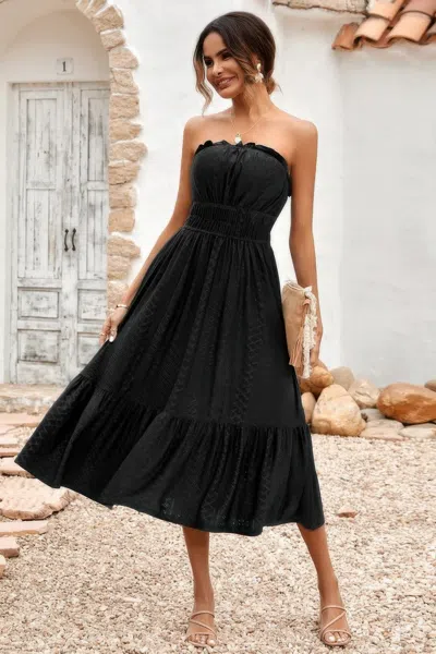 Fashnzfab Off Shoulder Lace Trim Strapless Tube A Line Dress In Black