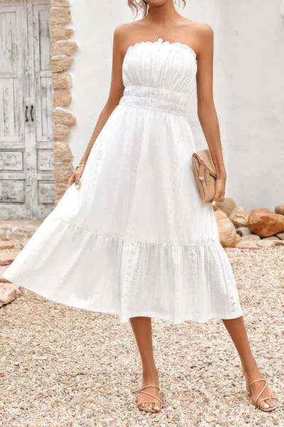 Fashnzfab Off Shoulder Lace Trim Strapless Tube A Line Dress