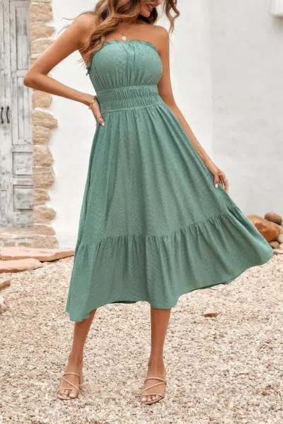Fashnzfab Off Shoulder Lace Trim Strapless Tube A Line Dress