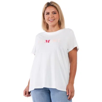 Fashnzfab Off-white Admire Print Logo Detail Crew Neck Relaxed Fit Top