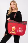 Fashnzfab Oh Deer Letter Reindeer Christmas Tote Bag In Red