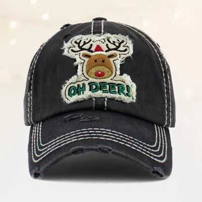 Fashnzfab Oh Deer! Rudolph Vintage Baseball Cap In Black