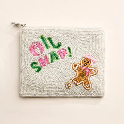Fashnzfab Oh Snap Message Gingerbread Man Seed Beaded Mini Pouch Bag In Multi