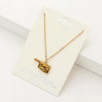 Fashnzfab Oklahoma State Map Abalone Pendant Necklace In Gold
