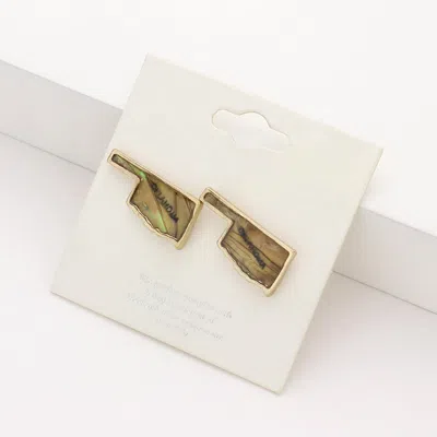 Fashnzfab Oklahoma State Map Abalone Stud Earrings In Gold