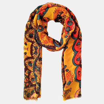 Fashnzfab Old World Print Oblong Scarf In Yellow