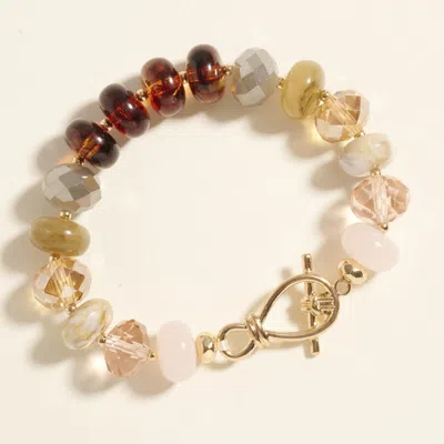Fashnzfab Ombre Chunky Multi Beads Stretch Bracelet Neutral In Sand