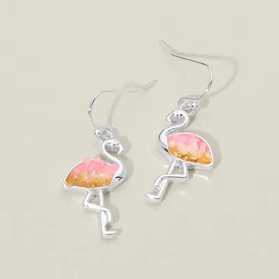 Fashnzfab Ombre Crushed Pebble Flamingo Charm Drop Dangle Earrings In Metallic